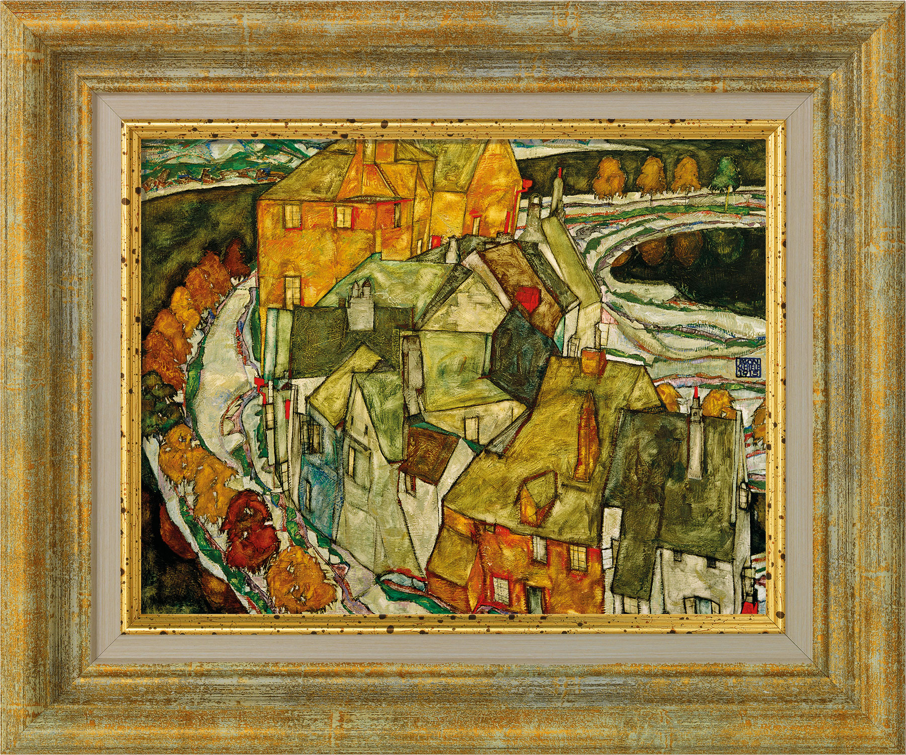 Egon Schiele: Bild 'Der Häuserbogen (Inselstadt)' (1915), gerahmt