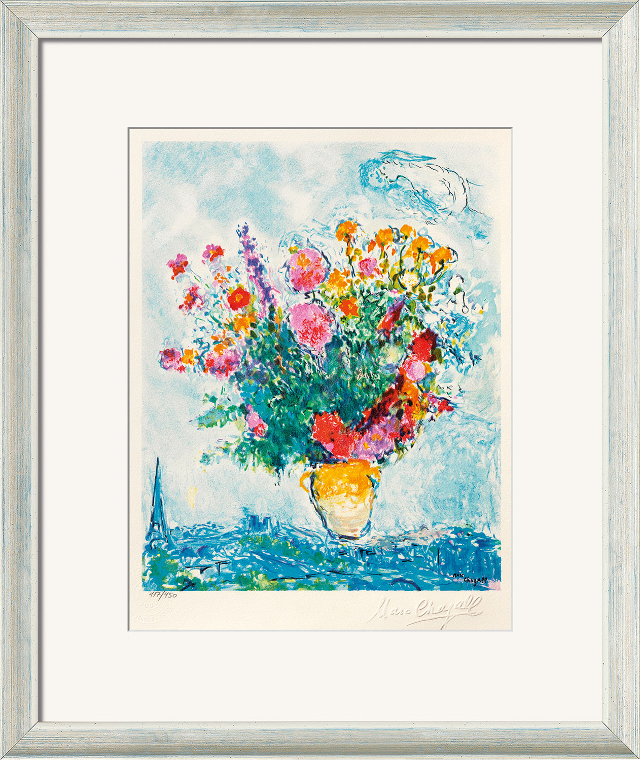 Marc Chagall: Bild 'Le Bouquet et la Tour Eiffel', gerahmt