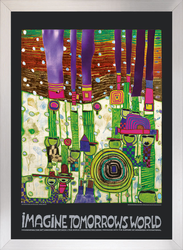 Friedensreich Hundertwasser: Billede 'Imagine tomorrows world' (grøn version), indrammet