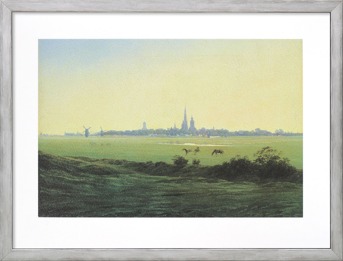 Caspar David Friedrich: Bild 'Wiesen bei Greifswald' (1822), gerahmt