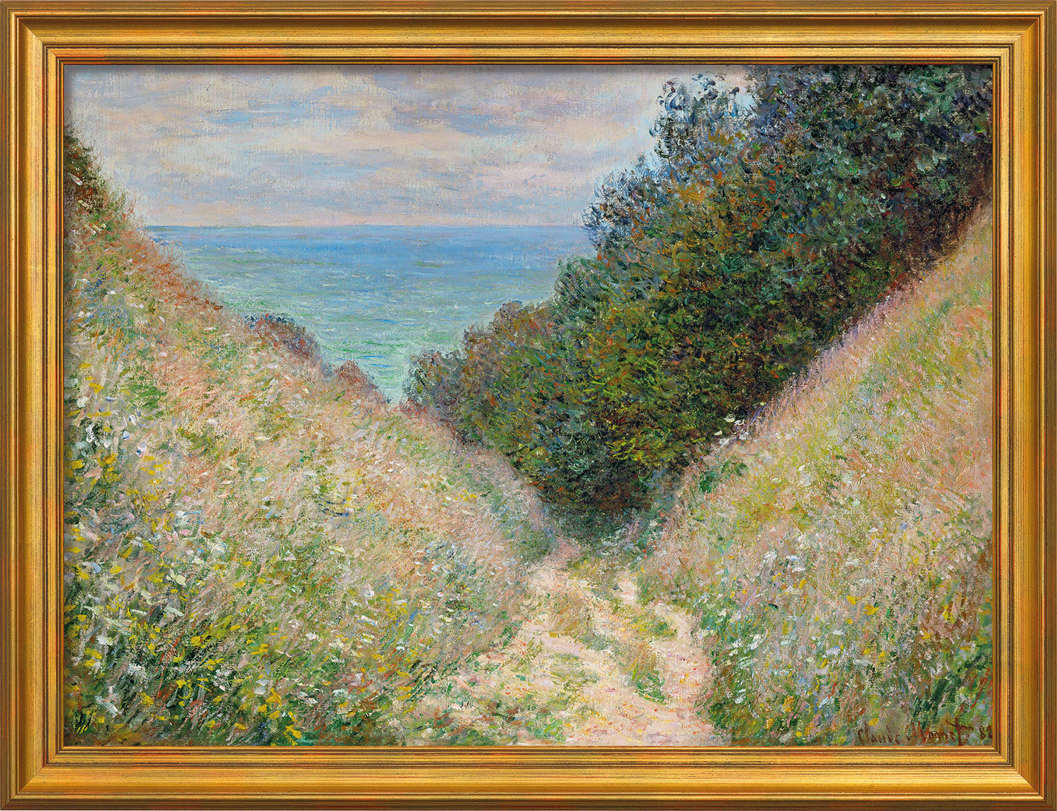 Claude Monet: Bild 'Chemin de la Cavée, Pourville - Der Weg La Cavée bei Pourville' (1882), gerahmt