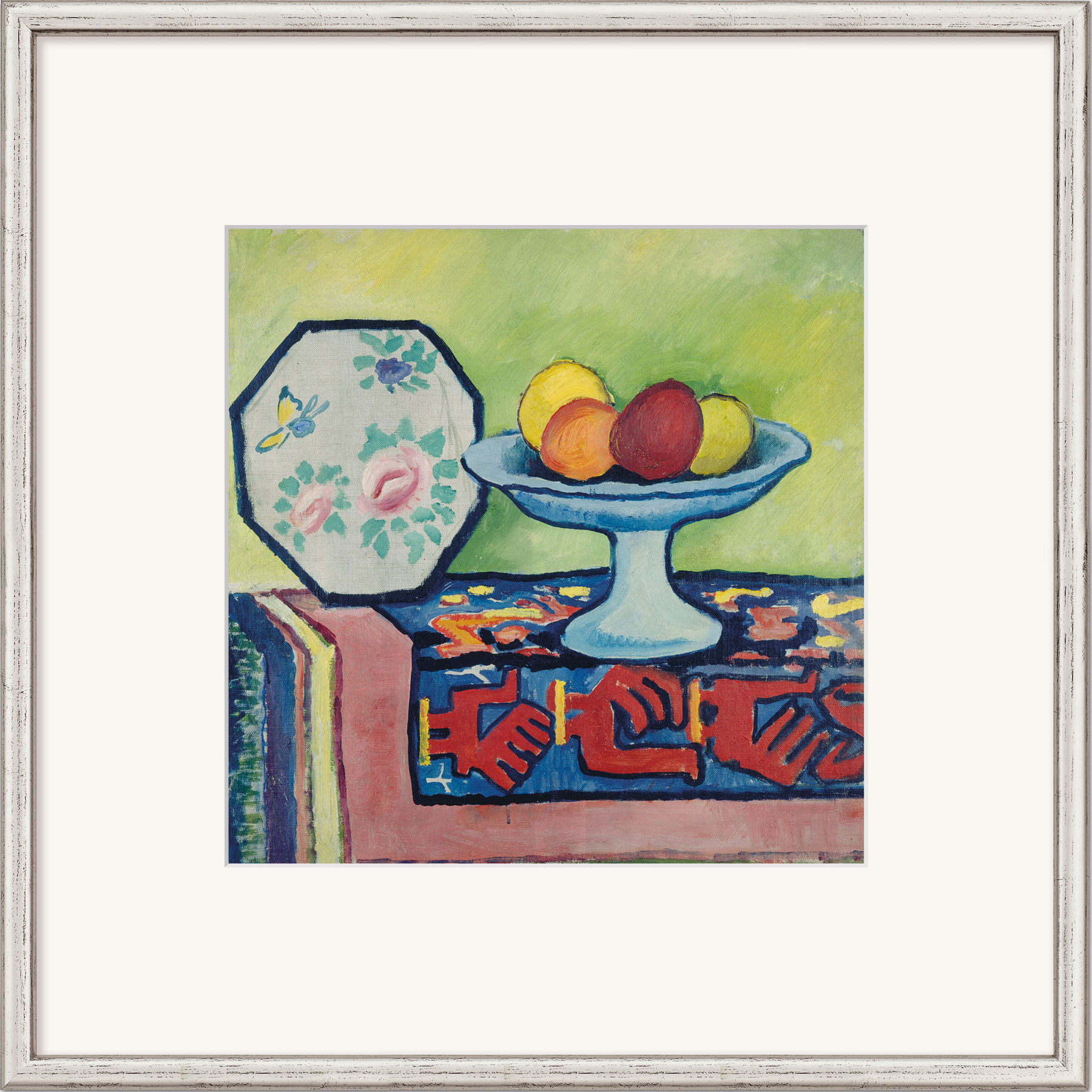 August Macke: Bild 'Stillleben mit Apfelschale und japanischem Fächer' (1911), gerahmt