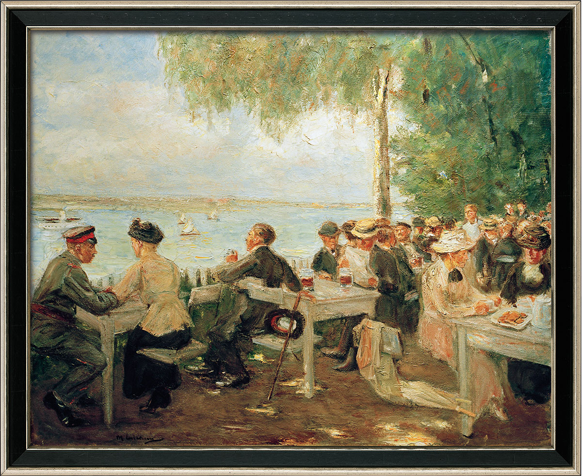 Max Liebermann: Bild 'Gartenlokal an der Havel - Nikolskoe' (1916), Version schwarz-silberfarben gerahmt