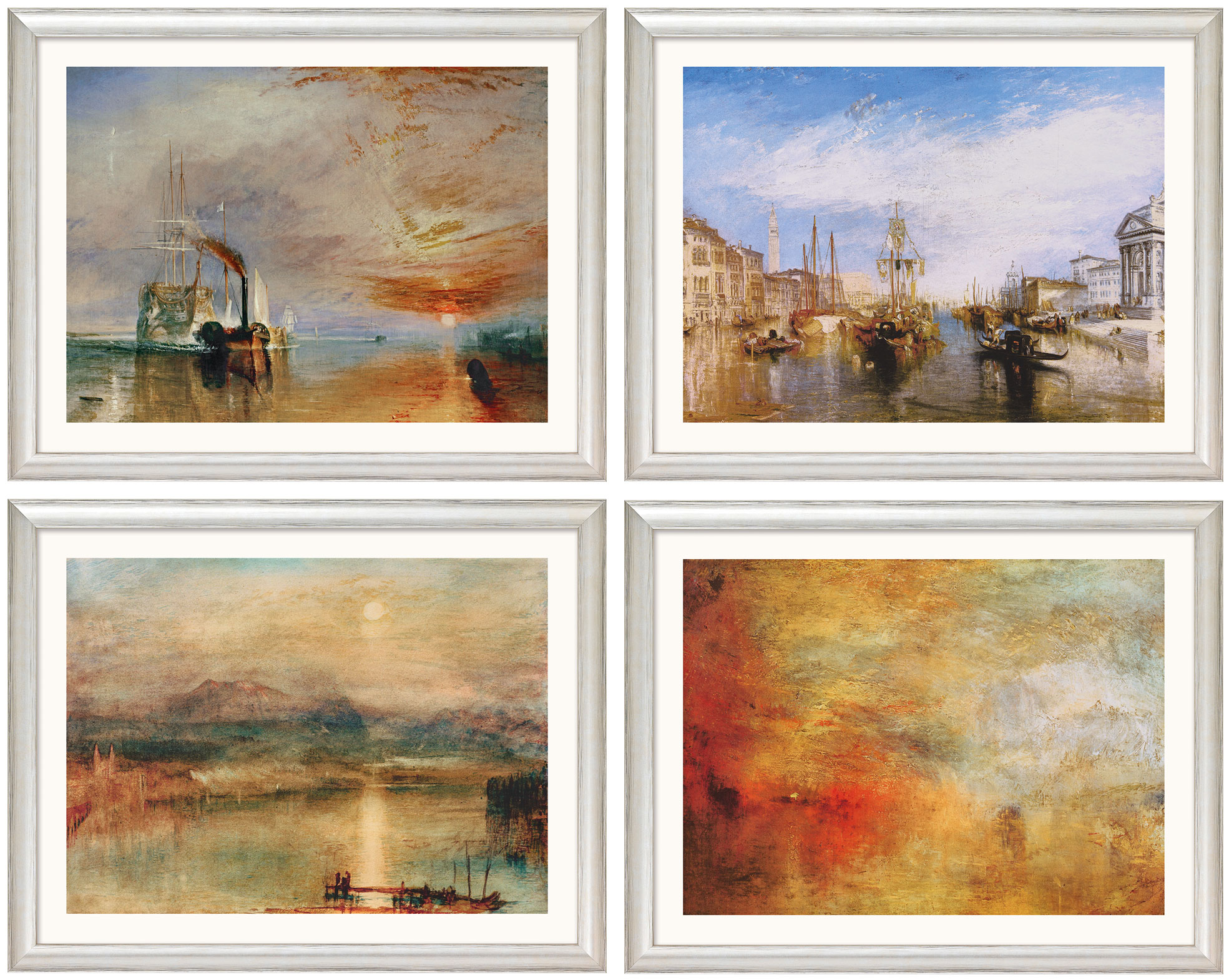 William Turner: 4 Landschaftsbilder (1835-44) im Set, Version silberfarben gerahmt