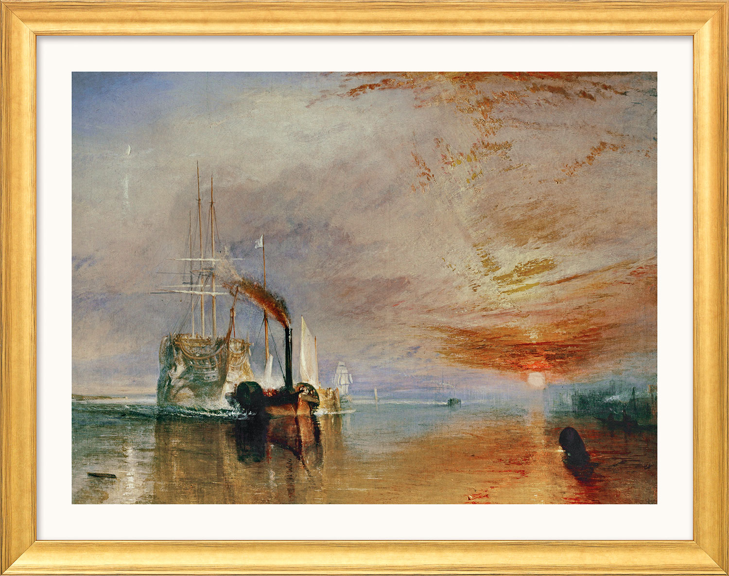 William Turner: Bild 'Die letzte Fahrt der Temeraire' (1839), Version goldfarben gerahmt