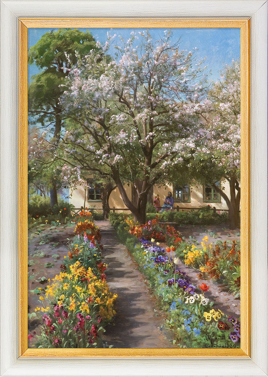 Peder Mork Mönsted: Bild 'Blühender Garten im Frühling' (1930), gerahmt