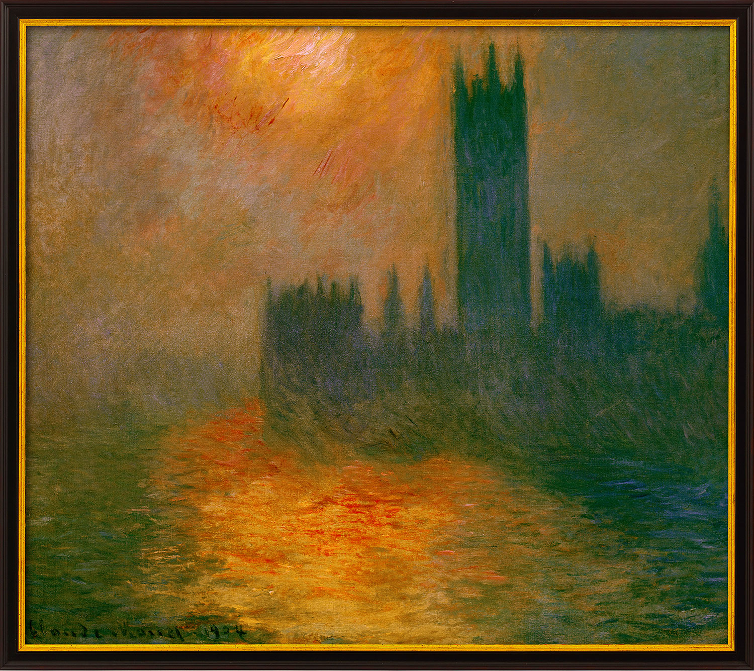 Claude Monet: Bild 'Das Parlament, Sonnenuntergang' (1904), gerahmt
