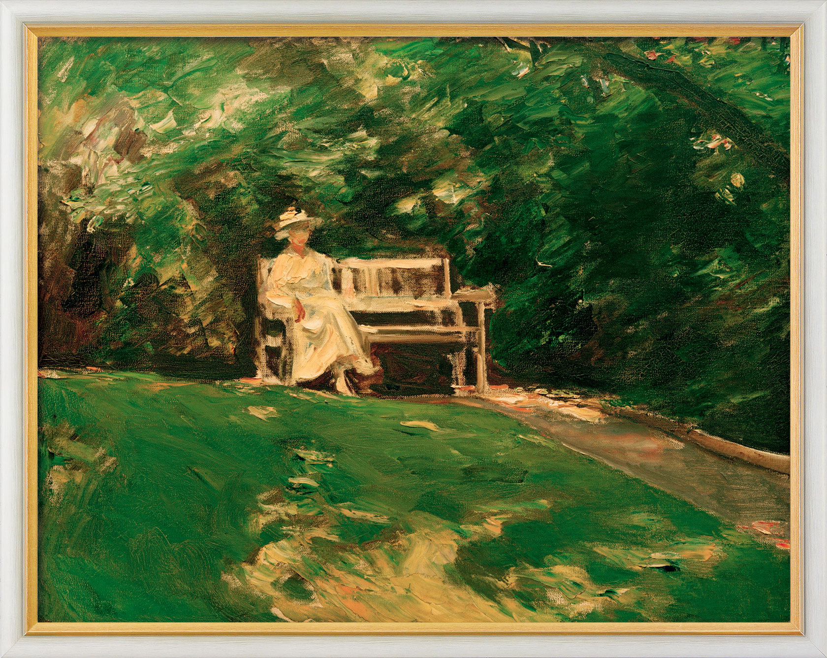 Max Liebermann: Bild 'Die Gartenbank' (1916), gerahmt