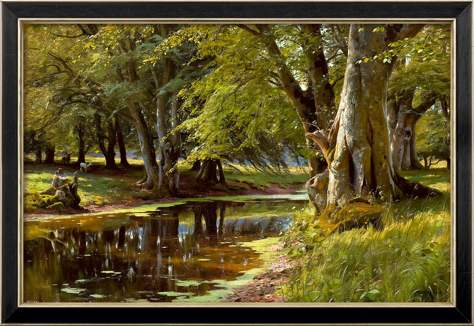 Peder Mork Mönsted: Bild 'Sommertag am Waldbach' (1908), gerahmt