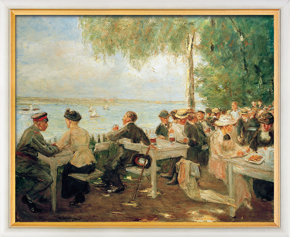 Max Liebermann: Bild 'Gartenlokal an der Havel - Nikolskoe' (1916), Version weiß-goldfarben gerahmt