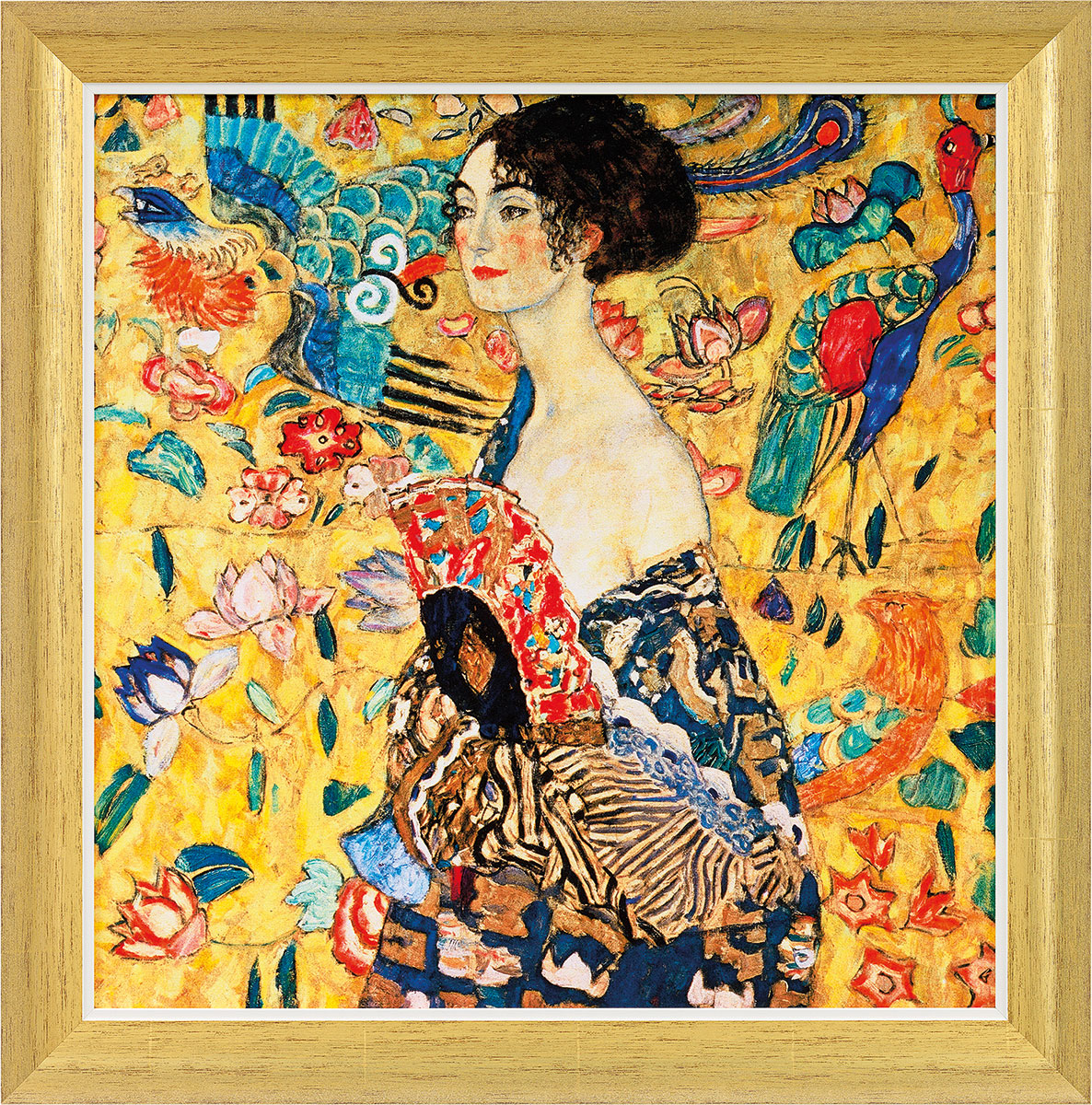 Gustav Klimt: Bild 'Dame mit Fächer' (1917/18), Version goldfarben gerahmt