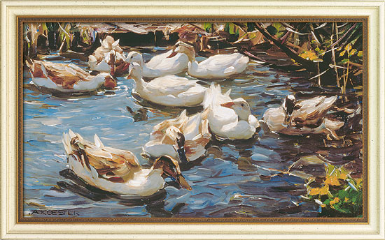 Alexander Koester: Bild 'Neun Enten im Vorfrühling', gerahmt
