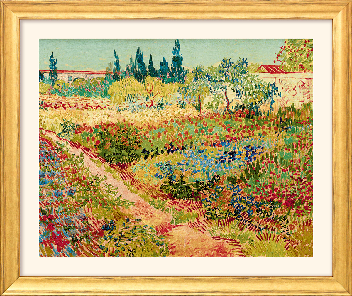 Vincent van Gogh: Bild 'Blühender Garten mit Pfad' (1888), gerahmt
