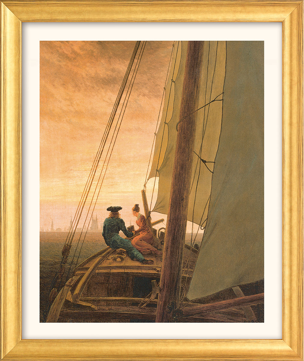 Caspar David Friedrich: Bild 'Auf dem Segler' (1818), Version goldfarben gerahmt