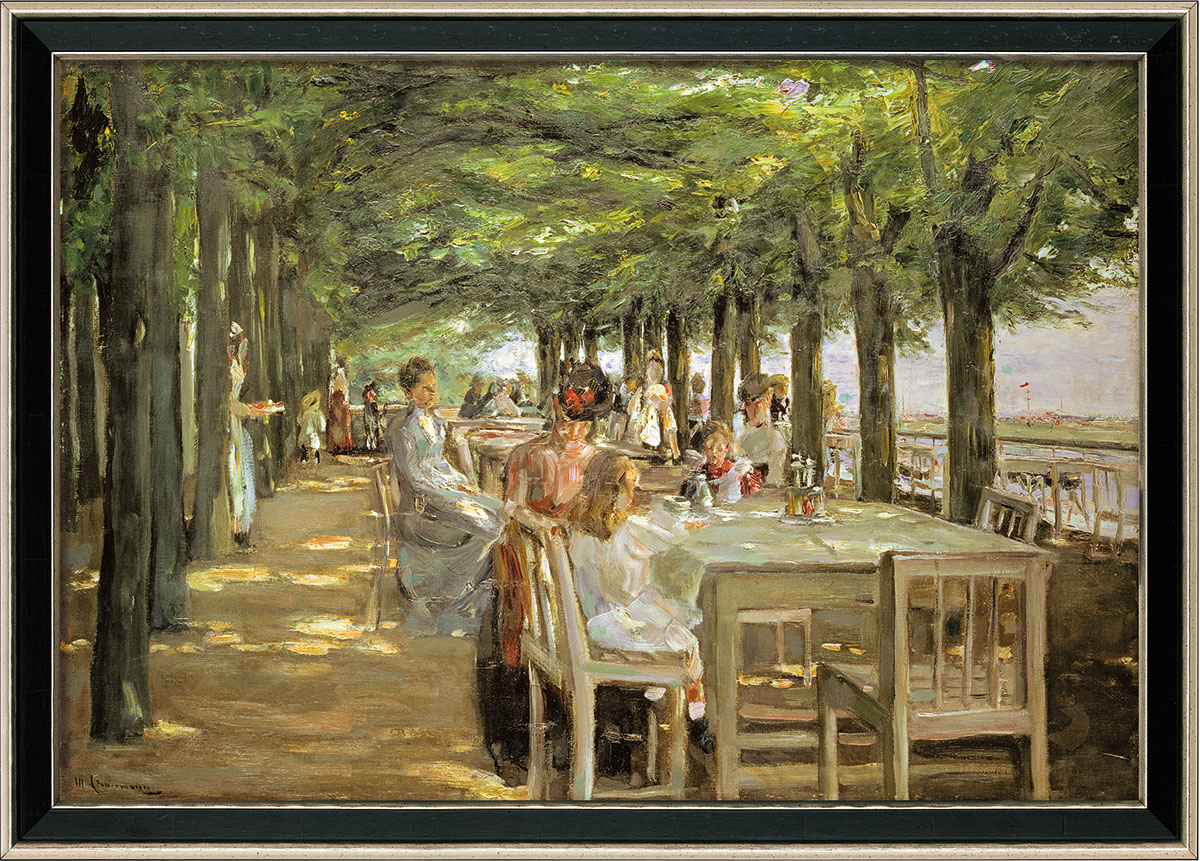 Max Liebermann: Bild 'Terrasse im Restaurant Jacob' (1902-03), Version schwarz-silberfarben gerahmt