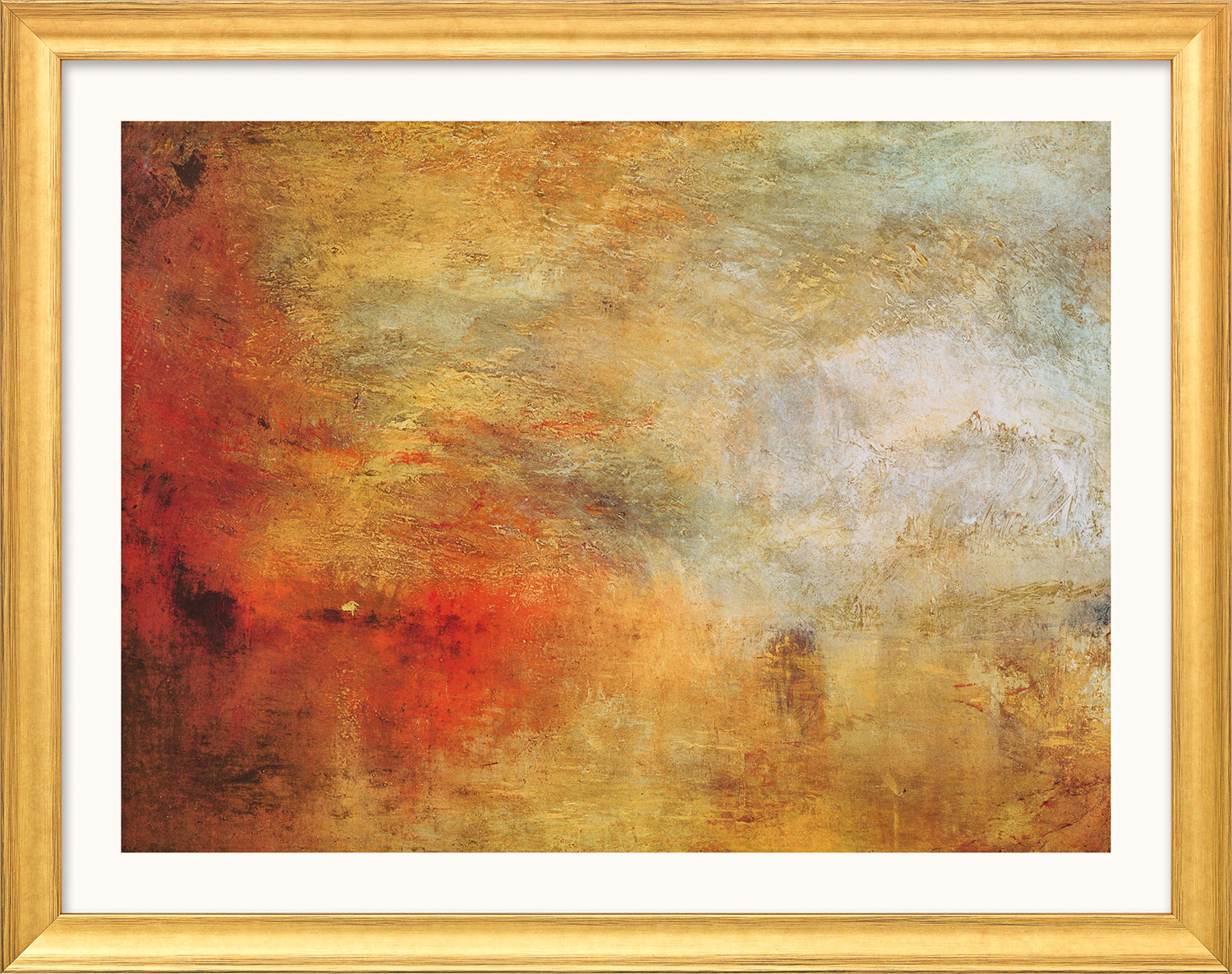 William Turner: Bild 'Sonnenuntergang über einem See' (1840), Version goldfarben gerahmt
