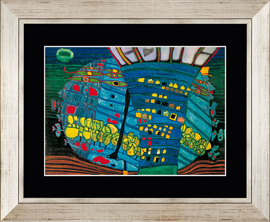 Friedensreich Hundertwasser: Billede 'Den blå måne', indrammet