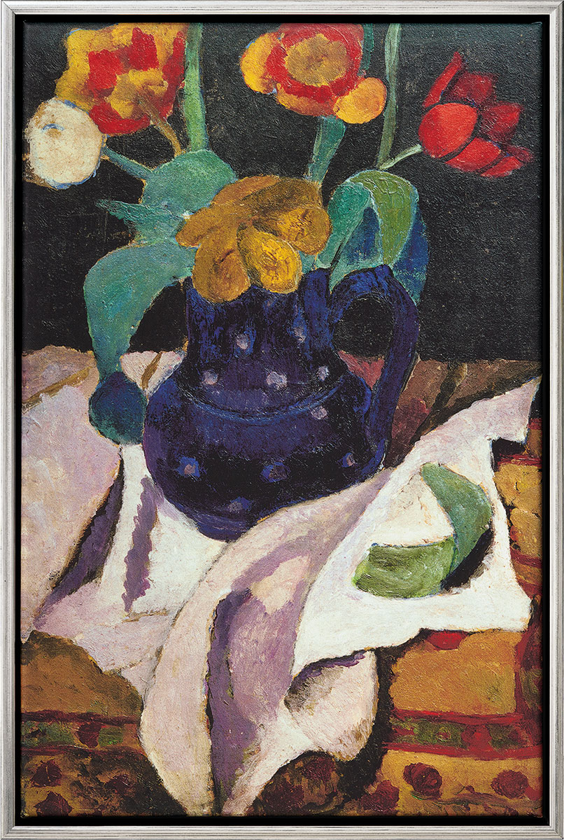 Paula Modersohn-Becker: Bild 'Stillleben mit Tulpen in blauem Topf' (1907), gerahmt