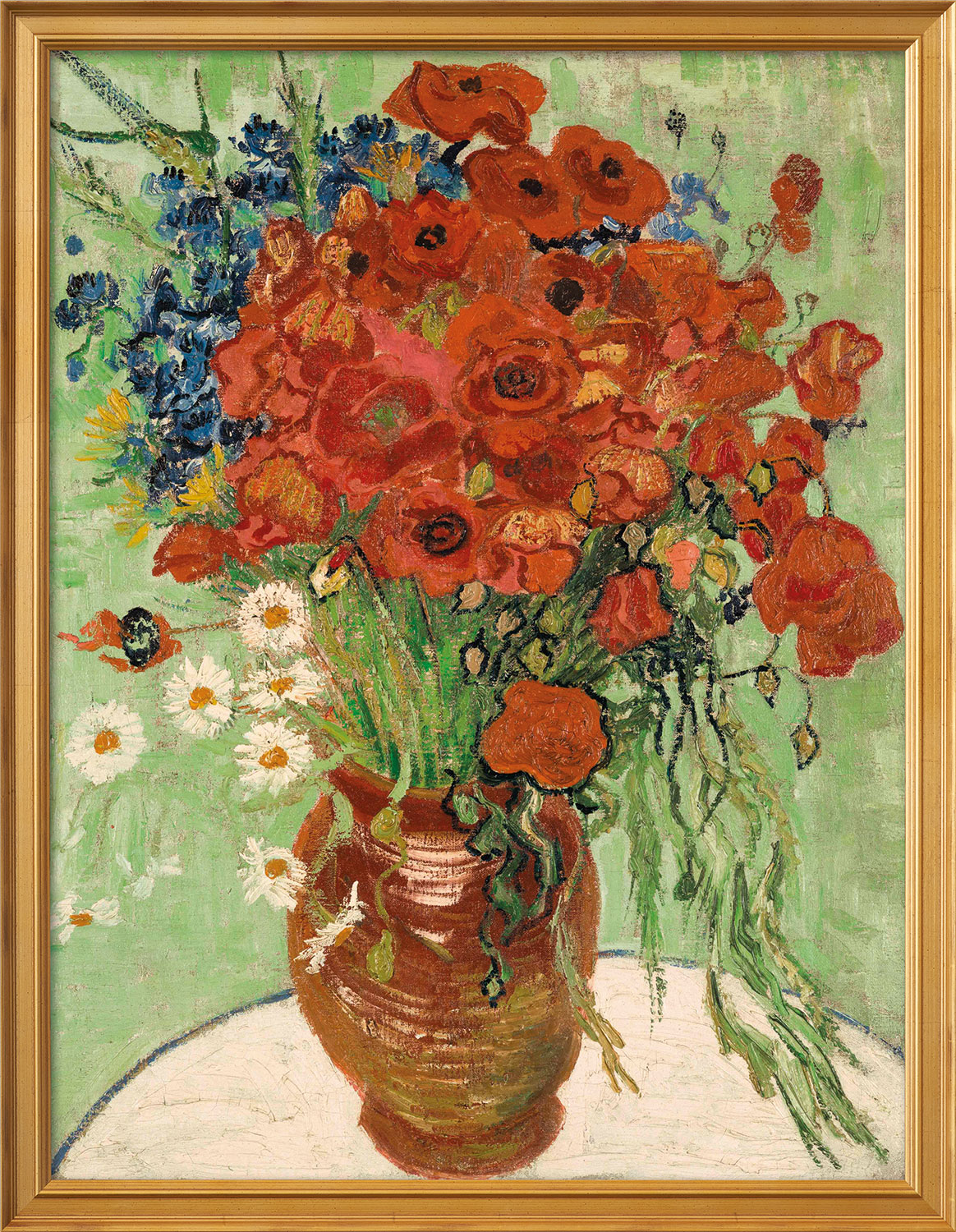 Vincent van Gogh: Bild 'Stillleben, Vase mit Gänseblümchen und Mohn' (1890), gerahmt