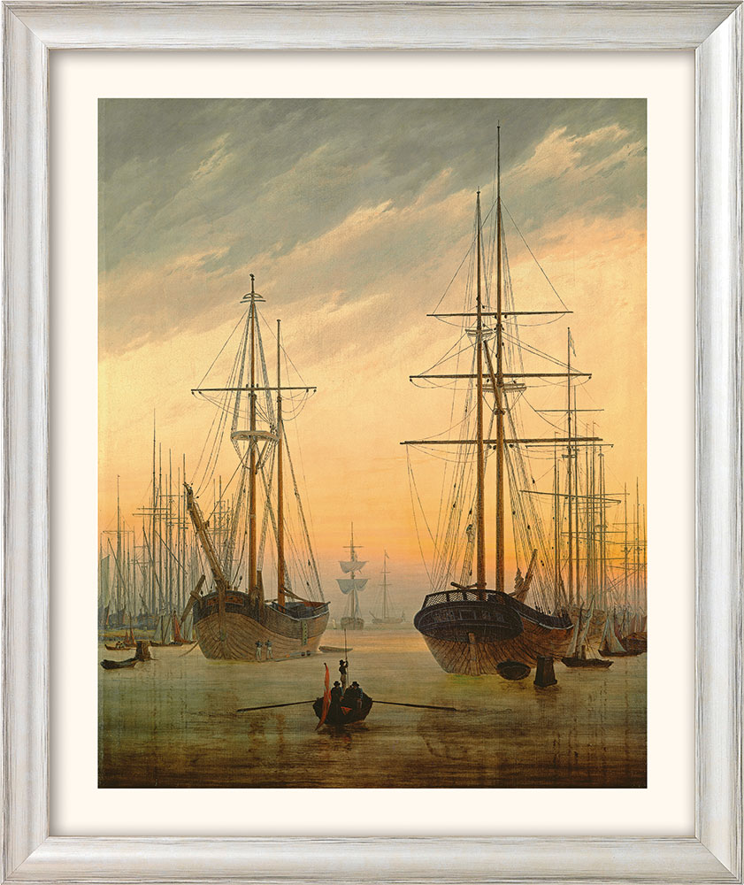 Caspar David Friedrich: Bild 'Ansicht eines Hafens' (um 1815/16), Version silberfarben gerahmt