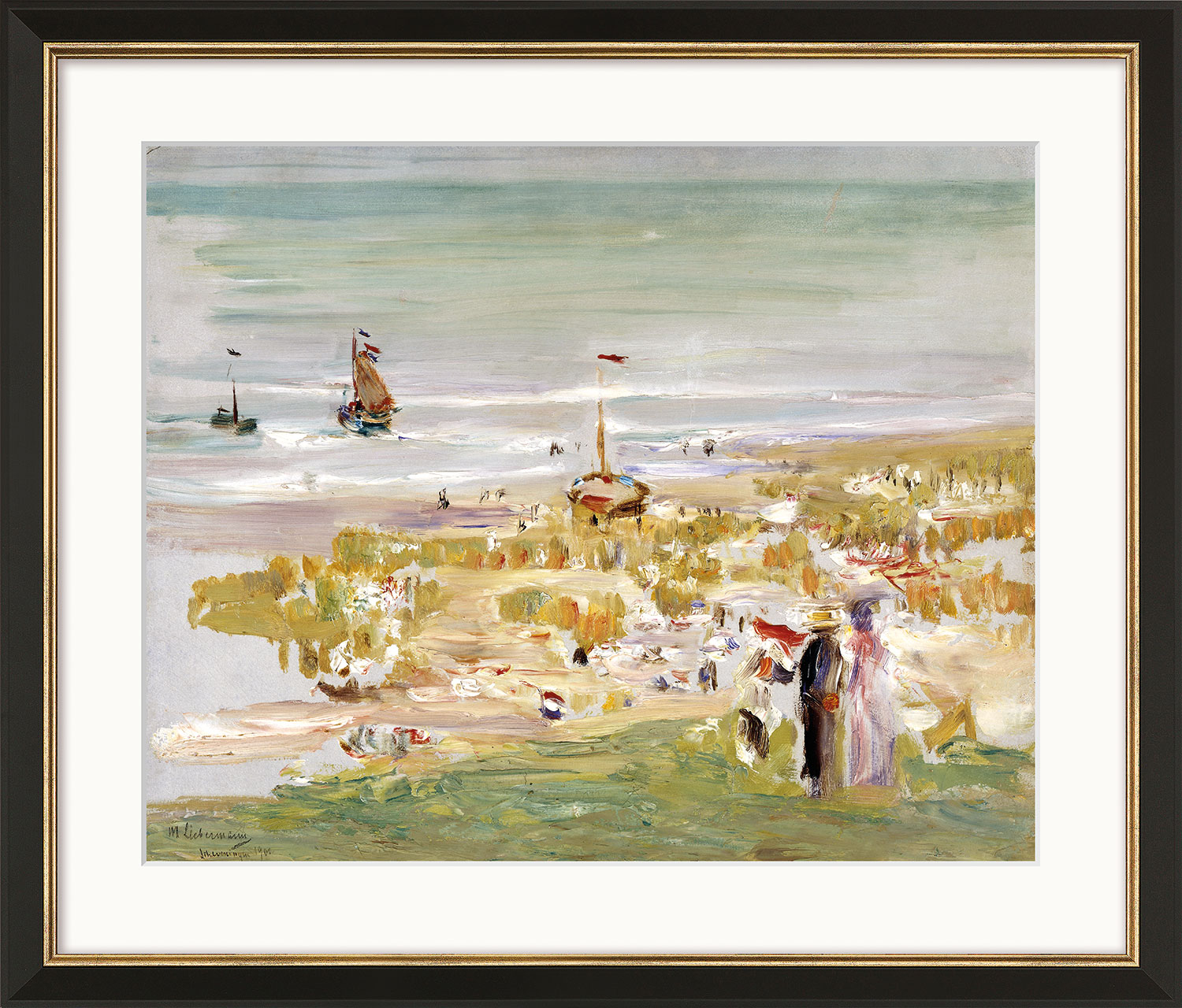 Max Liebermann: Bild 'Der Strand, Scheveningen' (1900), Version schwarz-goldfarben gerahmt