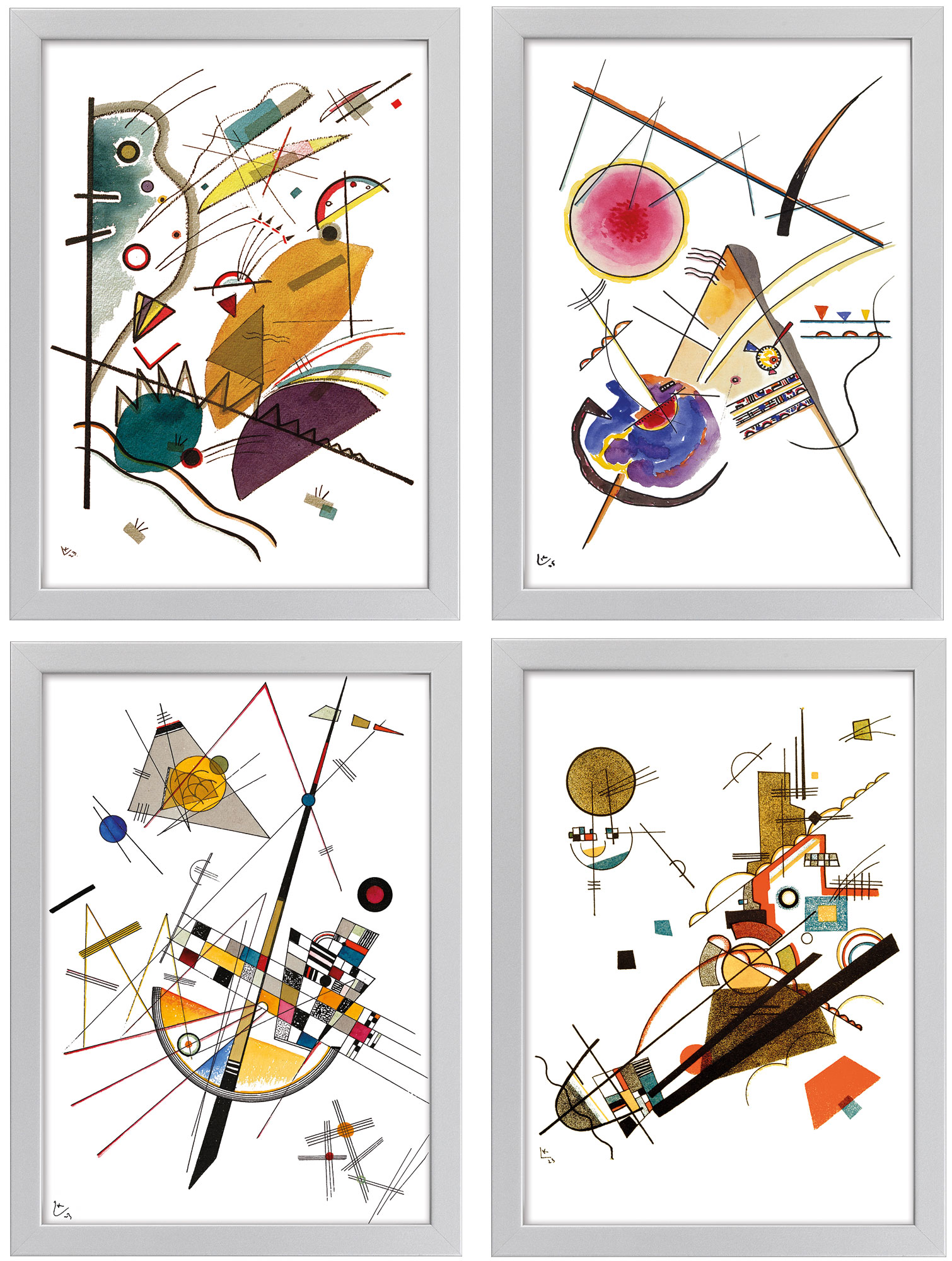 Wassily Kandinsky: 4 Bilder im Set, gerahmt
