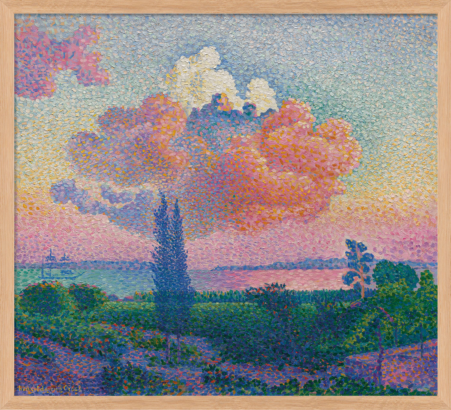 Henri Edmond Cross: Bild 'Die rosa Wolke' (1896), Version naturfarben gerahmt
