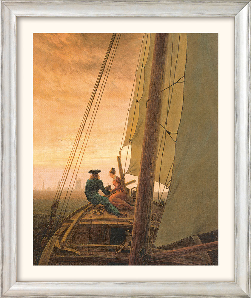 Caspar David Friedrich: Bild 'Auf dem Segler' (1818), Version silberfarben gerahmt