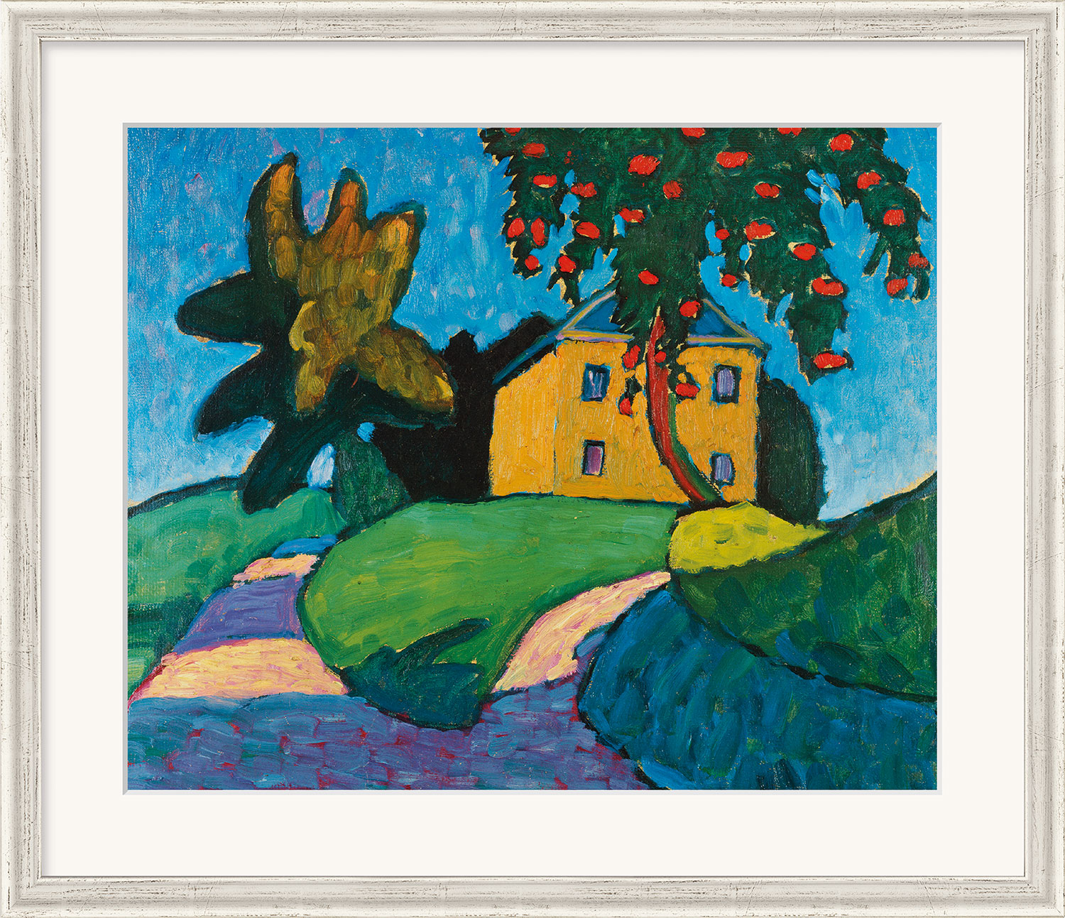 Gabriele Münter: Bild 'Gelbes Haus mit Apfelbaum' (um 1910), gerahmt