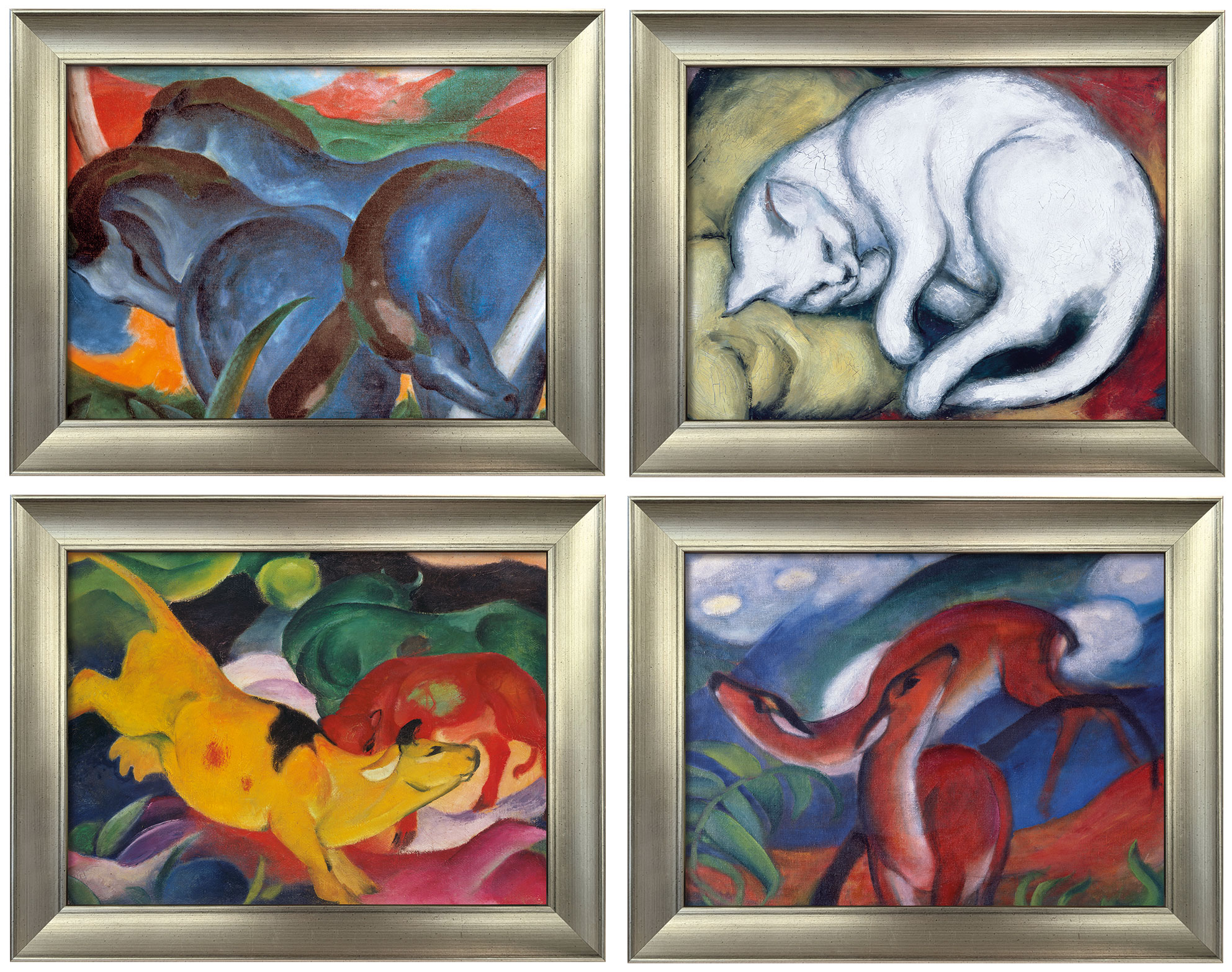 Franz Marc: 4 Tierbilder im Set, gerahmt