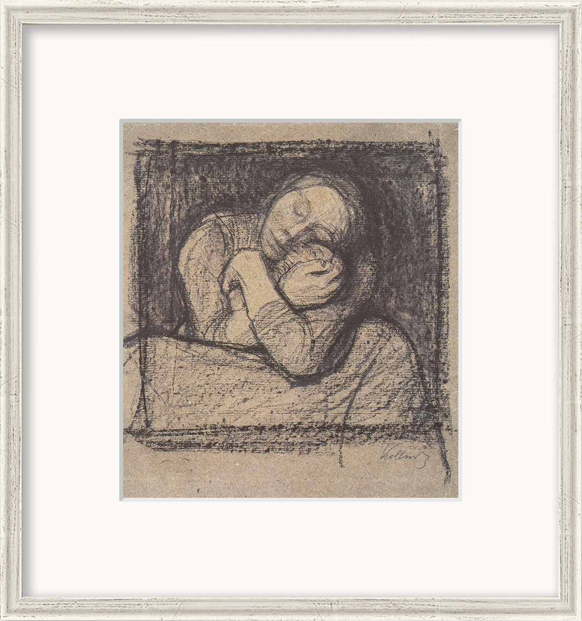 Käthe Kollwitz: Bild 'Sitzende Mutter, ihr Kind an sich drückend' (ca. 1899), gerahmt