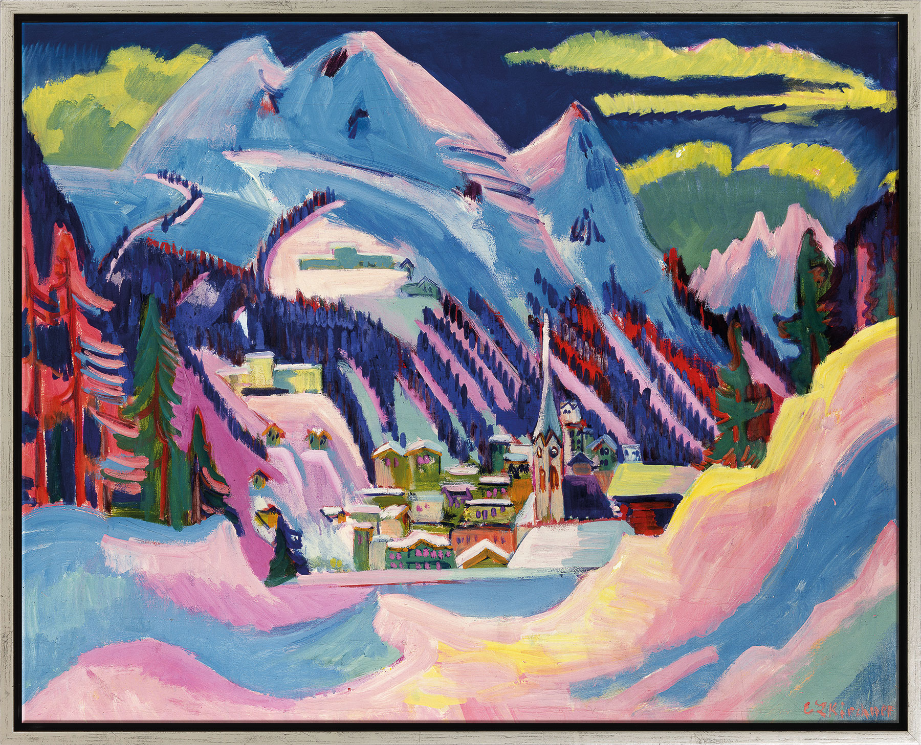 Ernst Ludwig Kirchner: Bild 'Davos im Winter' (1923), Version silberfarben gerahmt