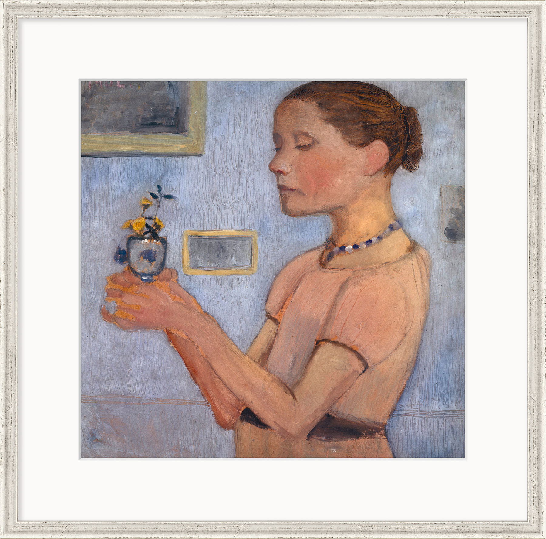 Paula Modersohn-Becker: Bild 'Junges Mädchen mit gelben Blumen' (1902), gerahmt