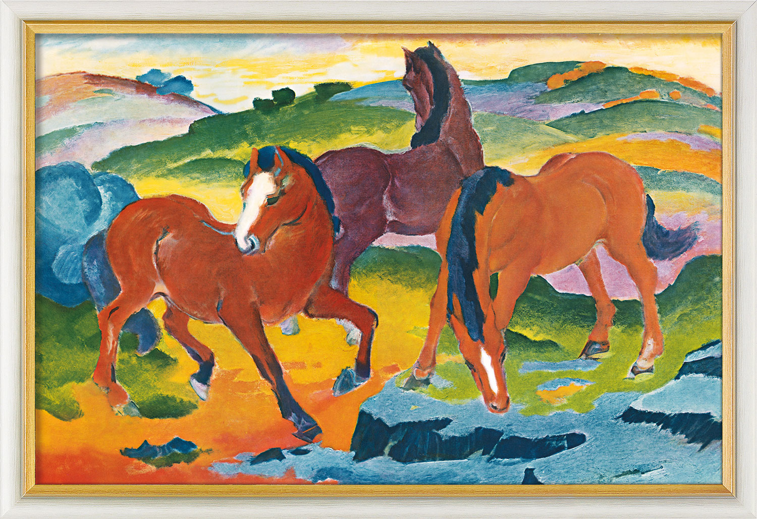 Franz Marc: Bild 'Die roten Pferde' (1911), gerahmt