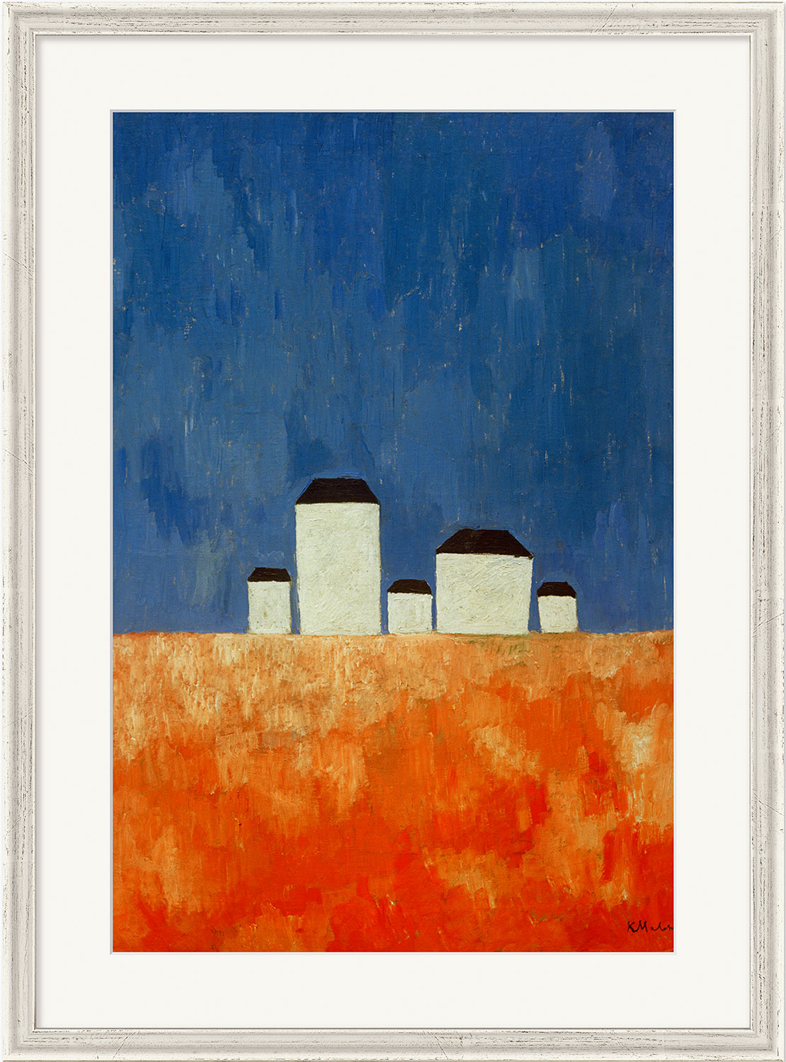 Kasimir Malewitsch: Bild 'Landschaft mit fünf Häusern' (1928/29), gerahmt