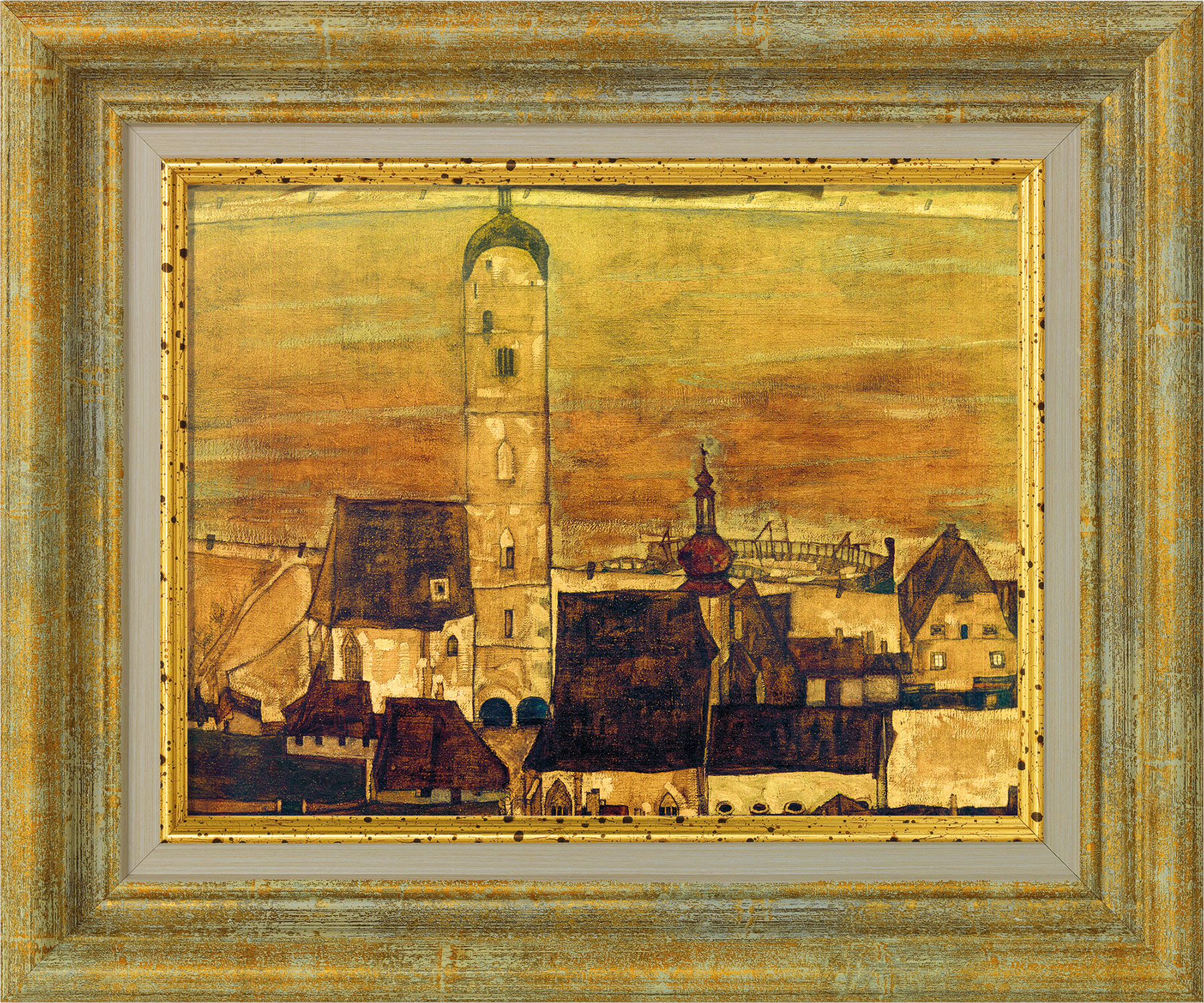 Egon Schiele: Bild 'Stadt Stein' (1913), gerahmt
