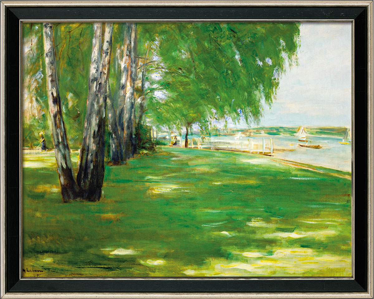 Max Liebermann: Bild 'Der Garten des Künstlers am Wannsee' (1918), Version schwarz-silberfarben gerahmt