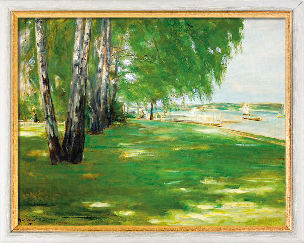 Max Liebermann: Bild 'Der Garten des Künstlers am Wannsee' (1918), Version weiß-goldfarben gerahmt