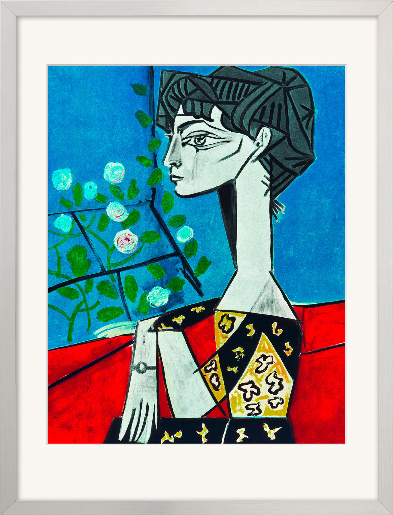 Pablo Picasso: Bild 'Madame Z (Jacqueline mit Blumen)' (1954), gerahmt
