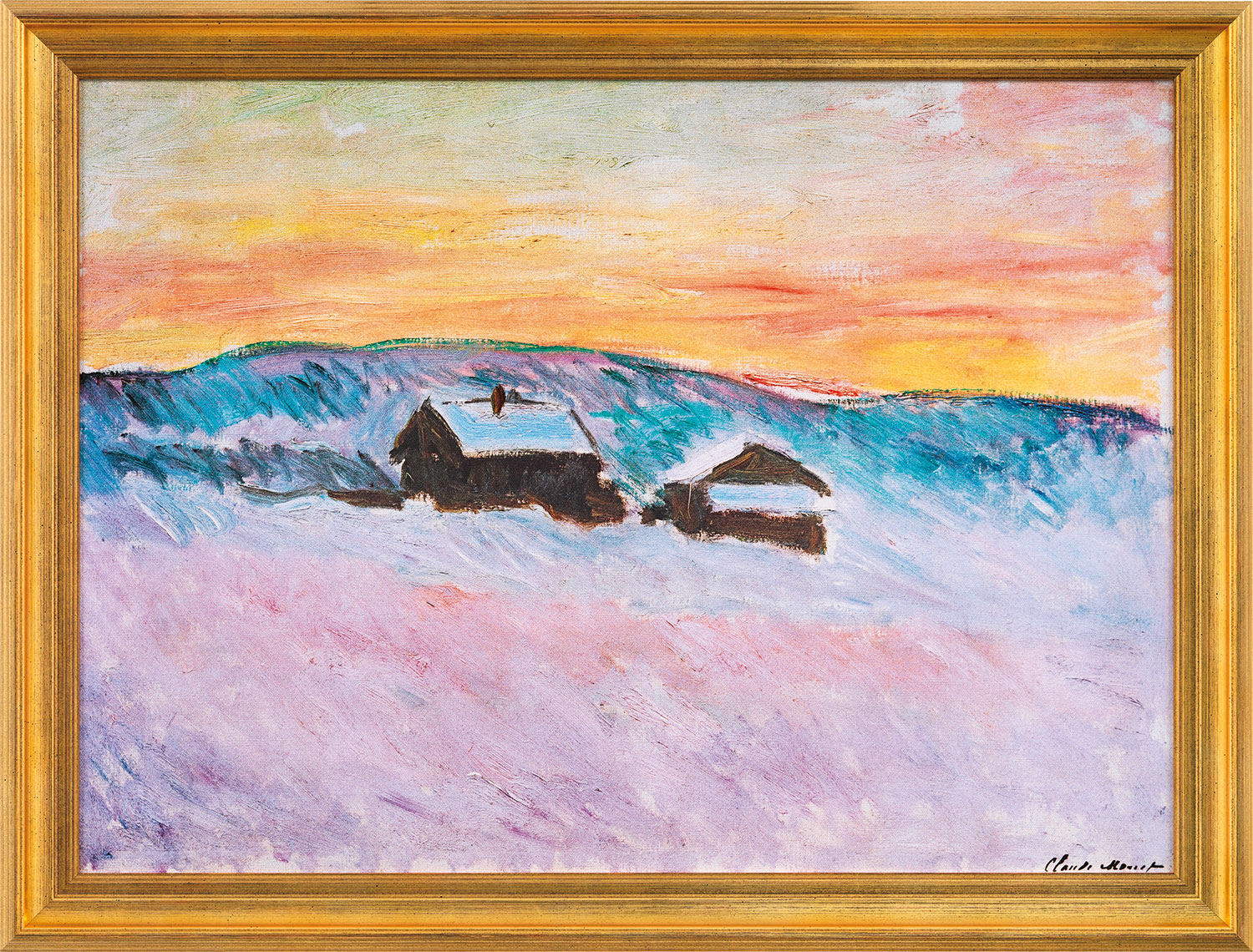 Claude Monet: Bild 'Norwegische Landschaft, Blaue Häuser' (1895), Version goldfarben gerahmt
