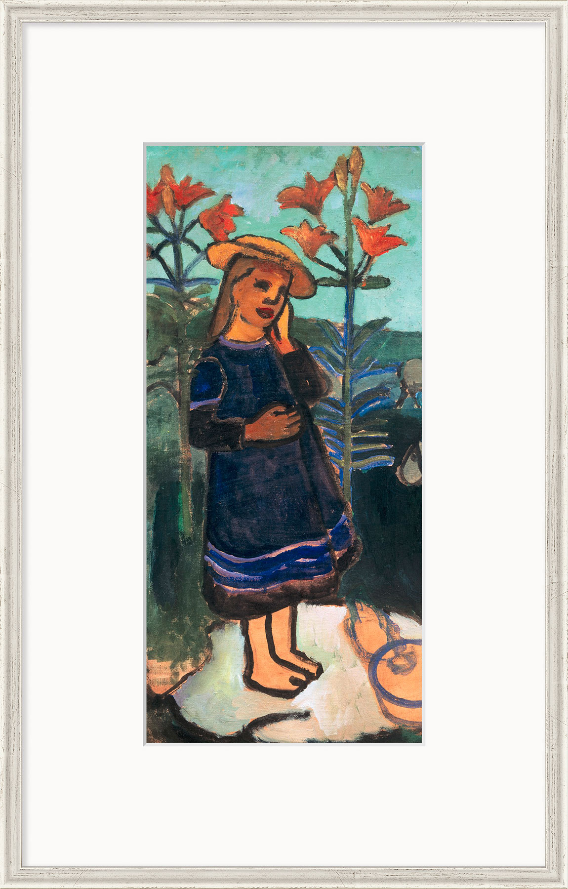 Paula Modersohn-Becker: Bild 'Elsbeth zwischen Feuerlilien' (1907), gerahmt