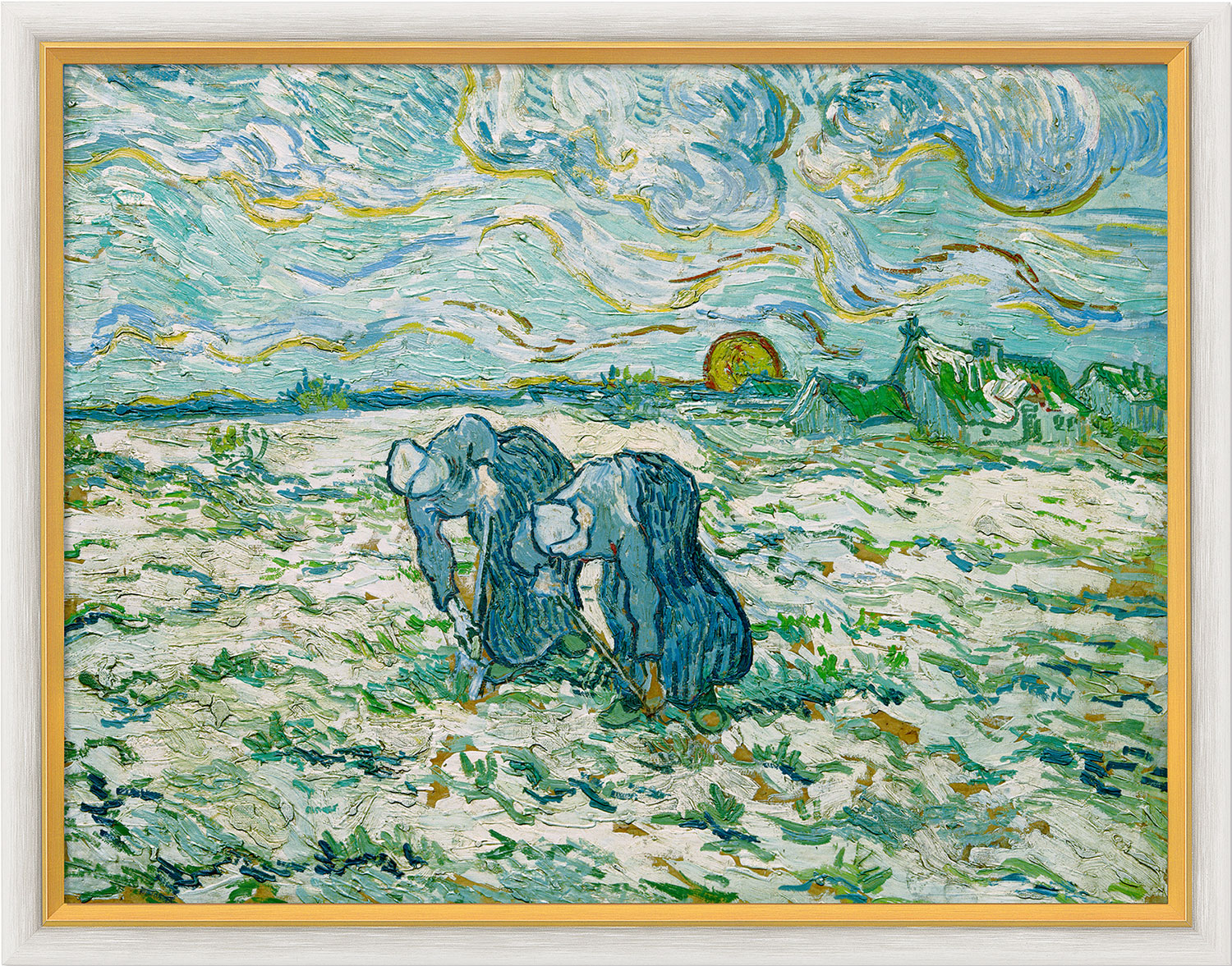 Vincent van Gogh: Bild 'Zwei grabende Bäuerinnen auf schneebedecktem Feld', gerahmt