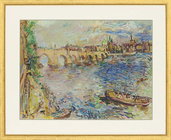 Oskar Kokoschka: Bild 'Prag, Karlsbrücke' (60er-Jahre), gerahmt