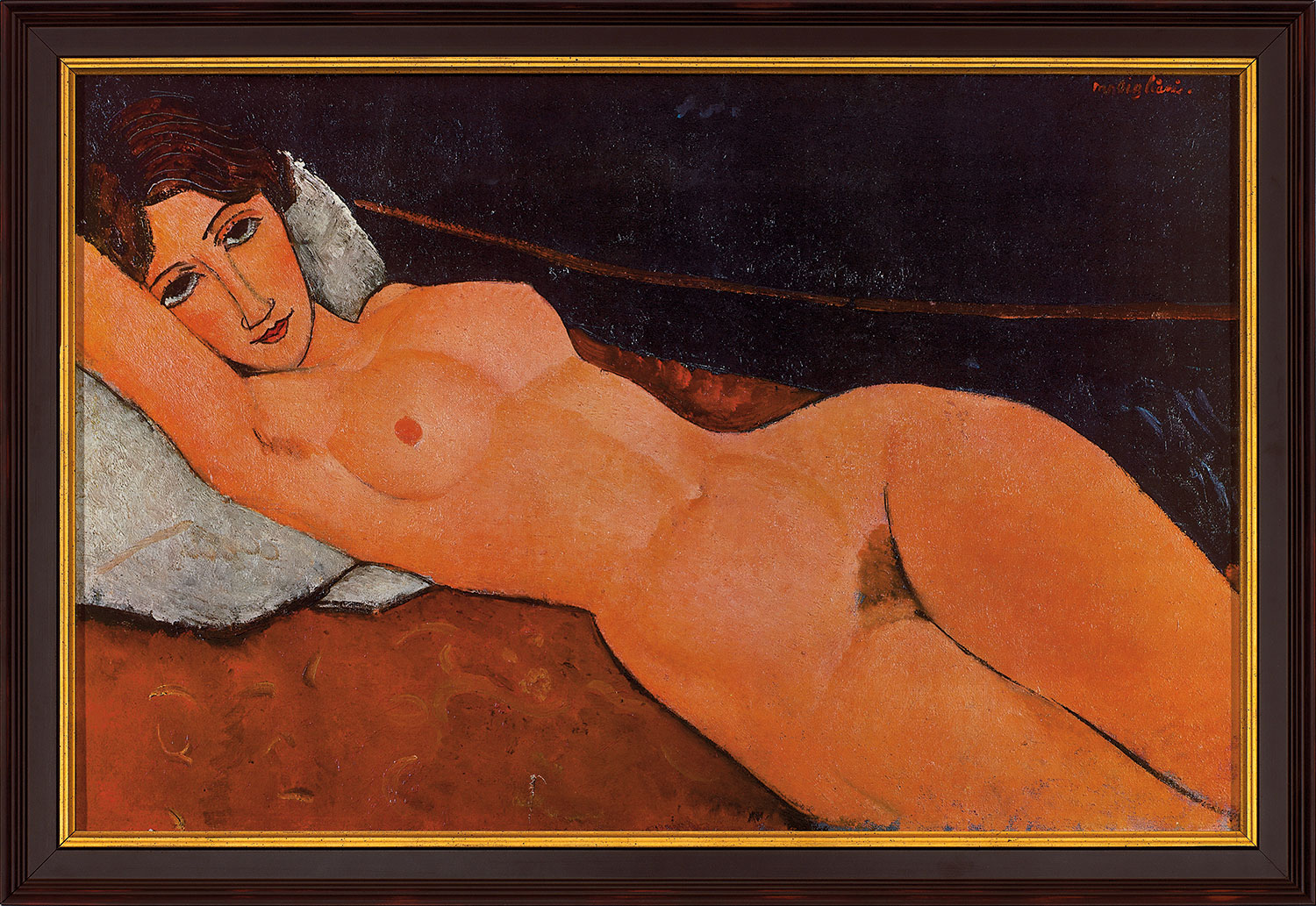 Amedeo Modigliani: Bild 'Liegender Frauenakt auf weißem Kissen' (1917), gerahmt