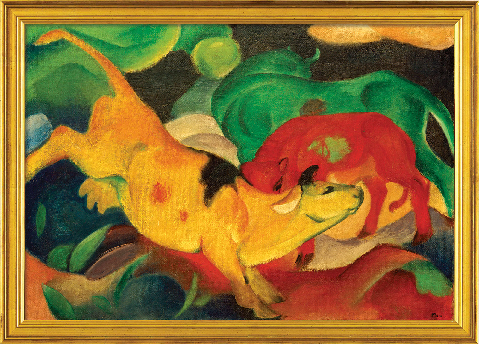 Franz Marc: Bild 'Kühe gelb-rot-grün' (1912), gerahmt