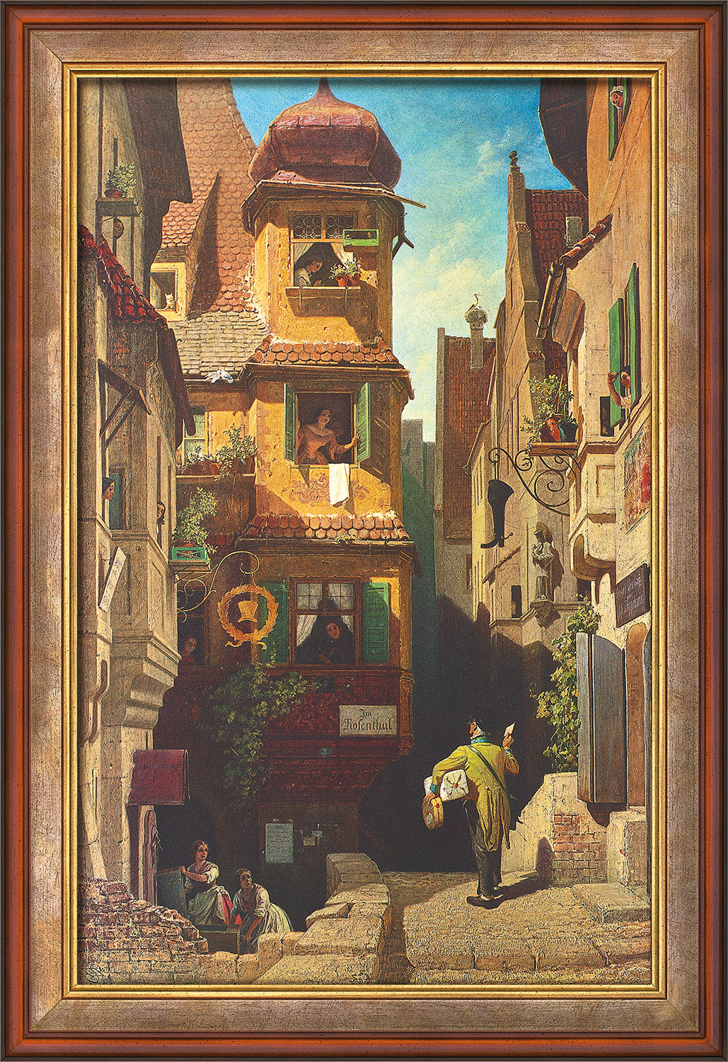 Carl Spitzweg: Bild 'Der Briefbote im Rosenthal' (1858), gerahmt