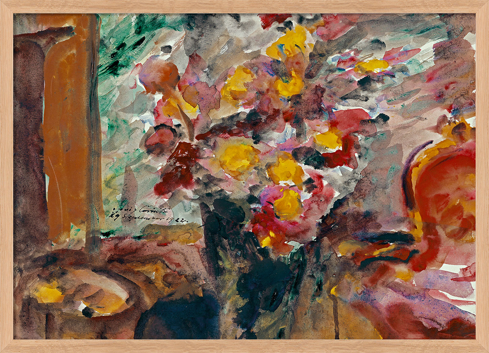Lovis Corinth: Bild 'Blumenvase auf einem Tisch' (1922), gerahmt
