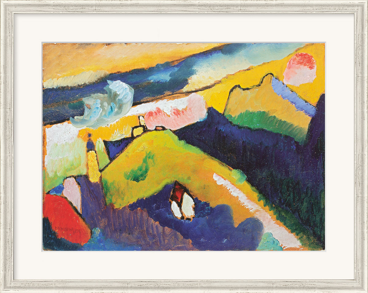 Wassily Kandinsky: Bild 'Berglandschaft mit Kirche' (1910), gerahmt
