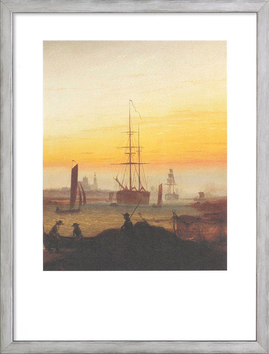 Caspar David Friedrich: Bild 'Der Greifswalder Hafen' (1818-20), gerahmt