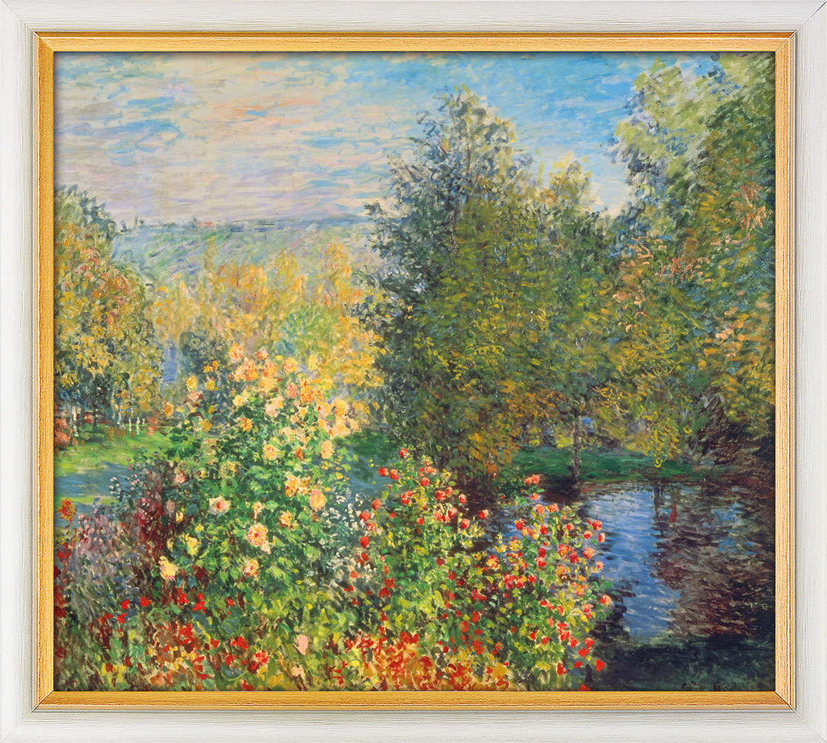 Claude Monet : Tableau 'Angle tranquille dans le jardin de Montgeron' (1876), encadré